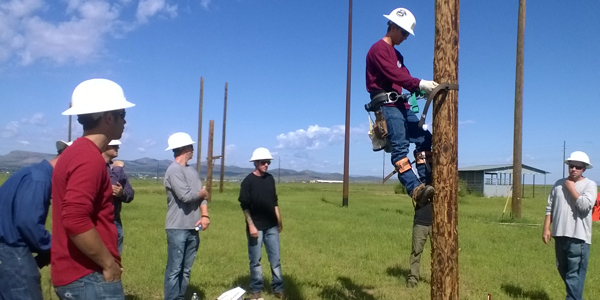 Students practicing powerline climbing