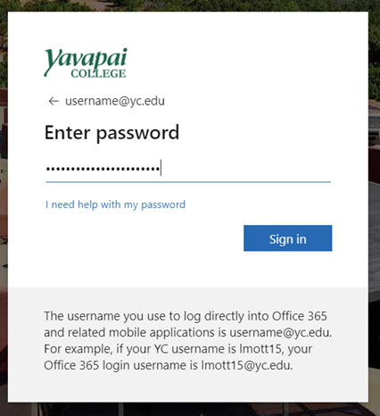 Microsoft password screen for a YC account
