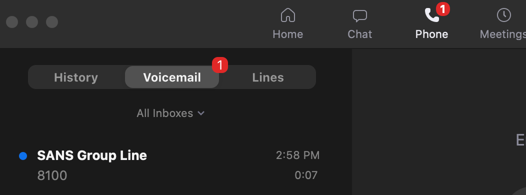 voicemail interface for zoom