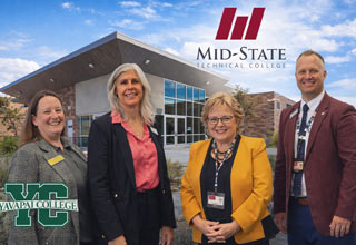 Yavapai College and Mid-State Technical College leaders celebrating a new 3-year business degree transfer agreement