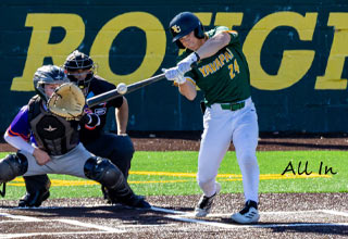 Batter at the plate taking a swing